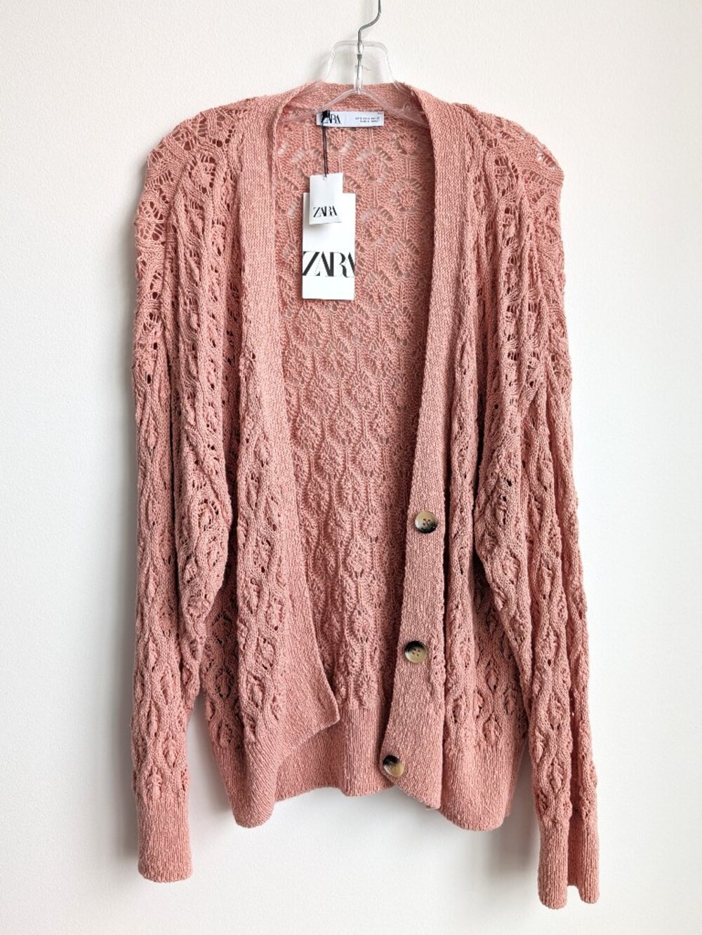 NWT ZARA Pointelle Knit Oversized Button Cardigan | Small